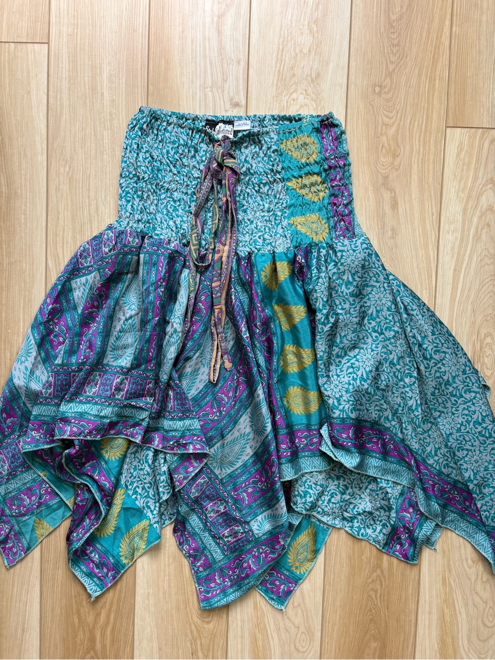 Boho Indie Fairy Festival Handkerchief Hem Silk Skirt or Strapless Dress